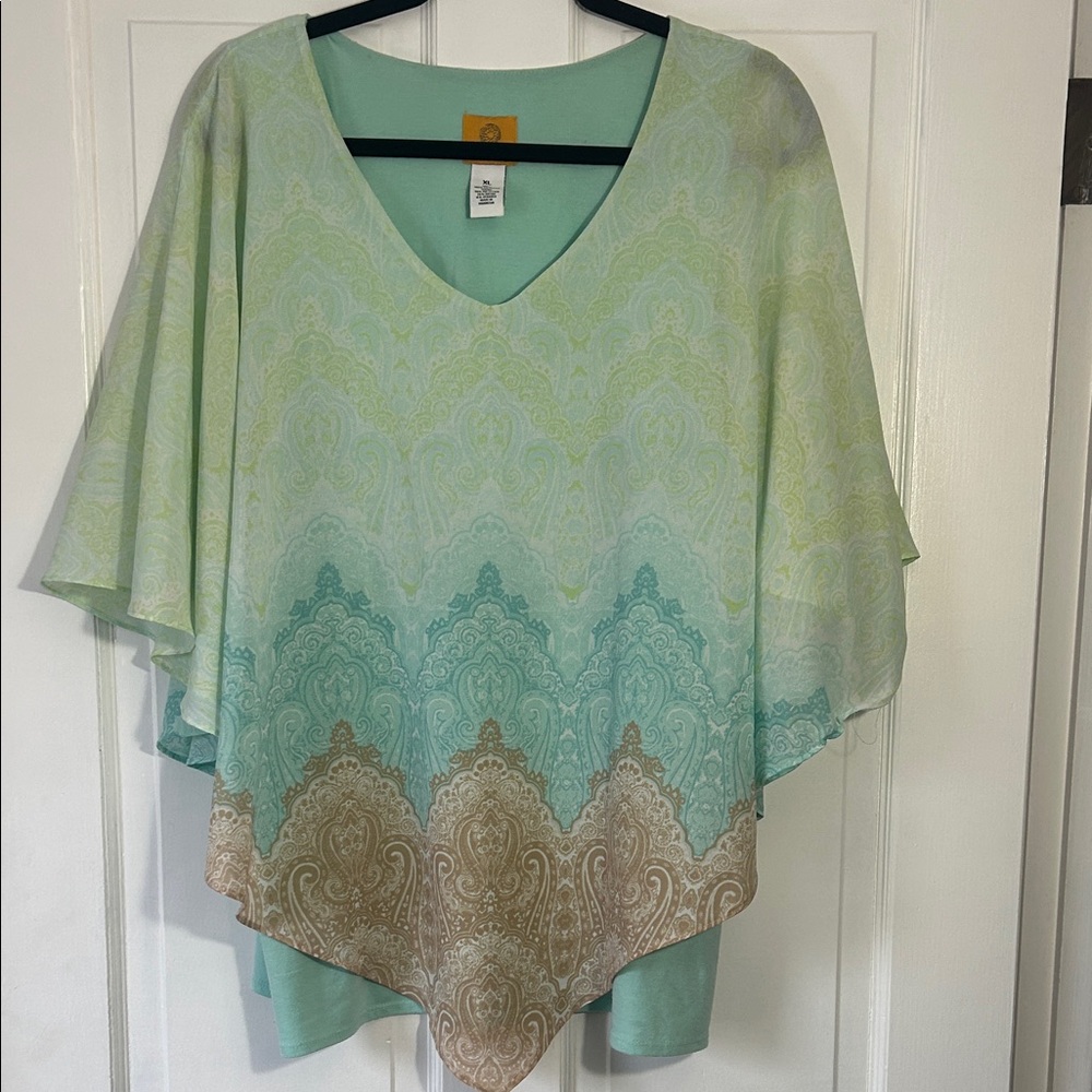 Ruby Rd. Auqua  and Tan Patterned Tunic